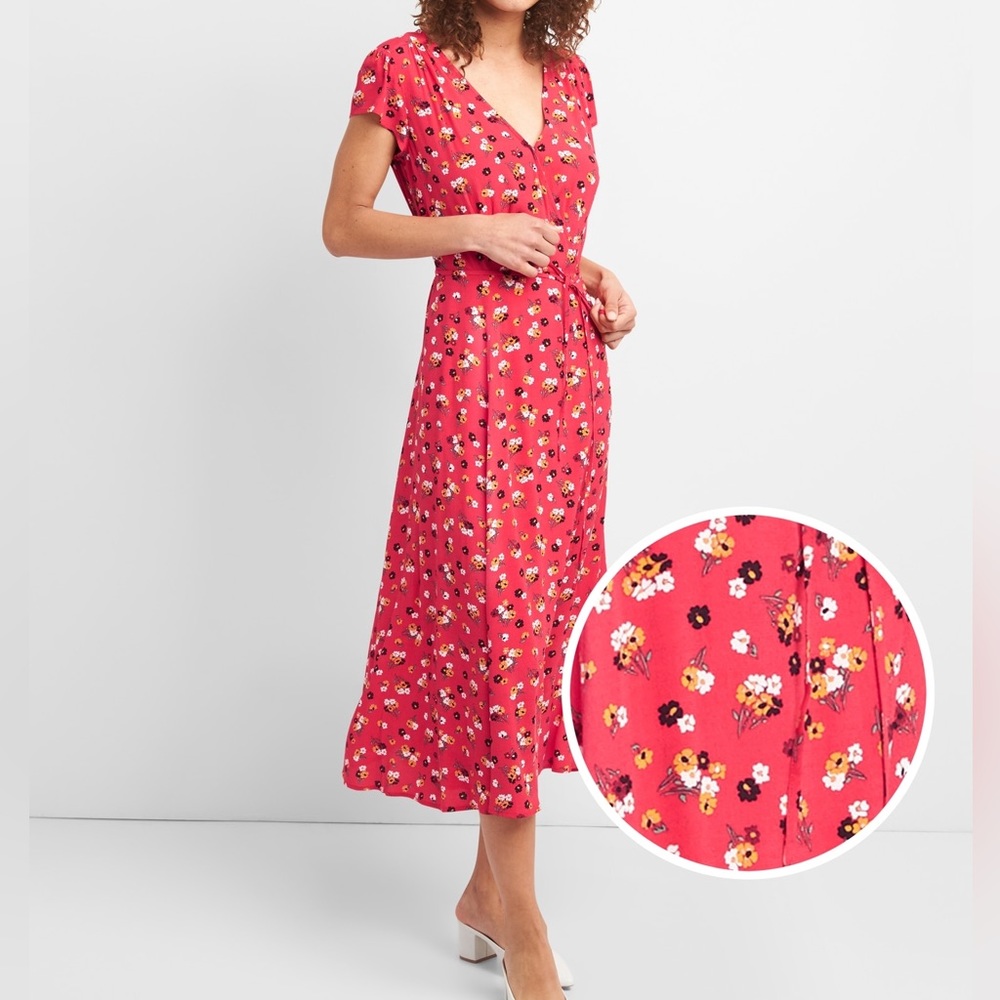 Gap floral print midi wrap dress